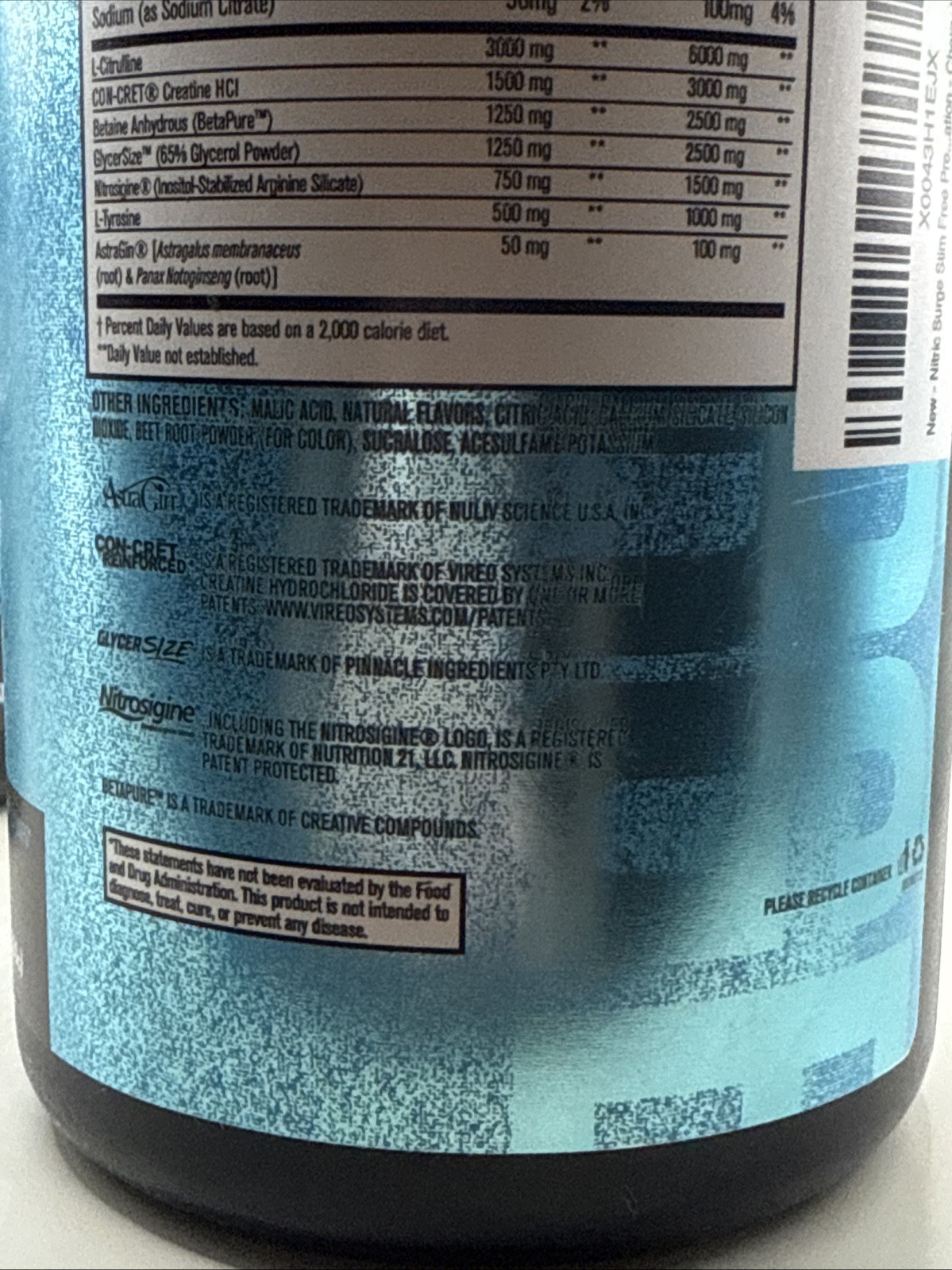 Nitric Surge Stim Free pre Workout Blue Raspberry 30 Servings 2-Pack Exp 12/26