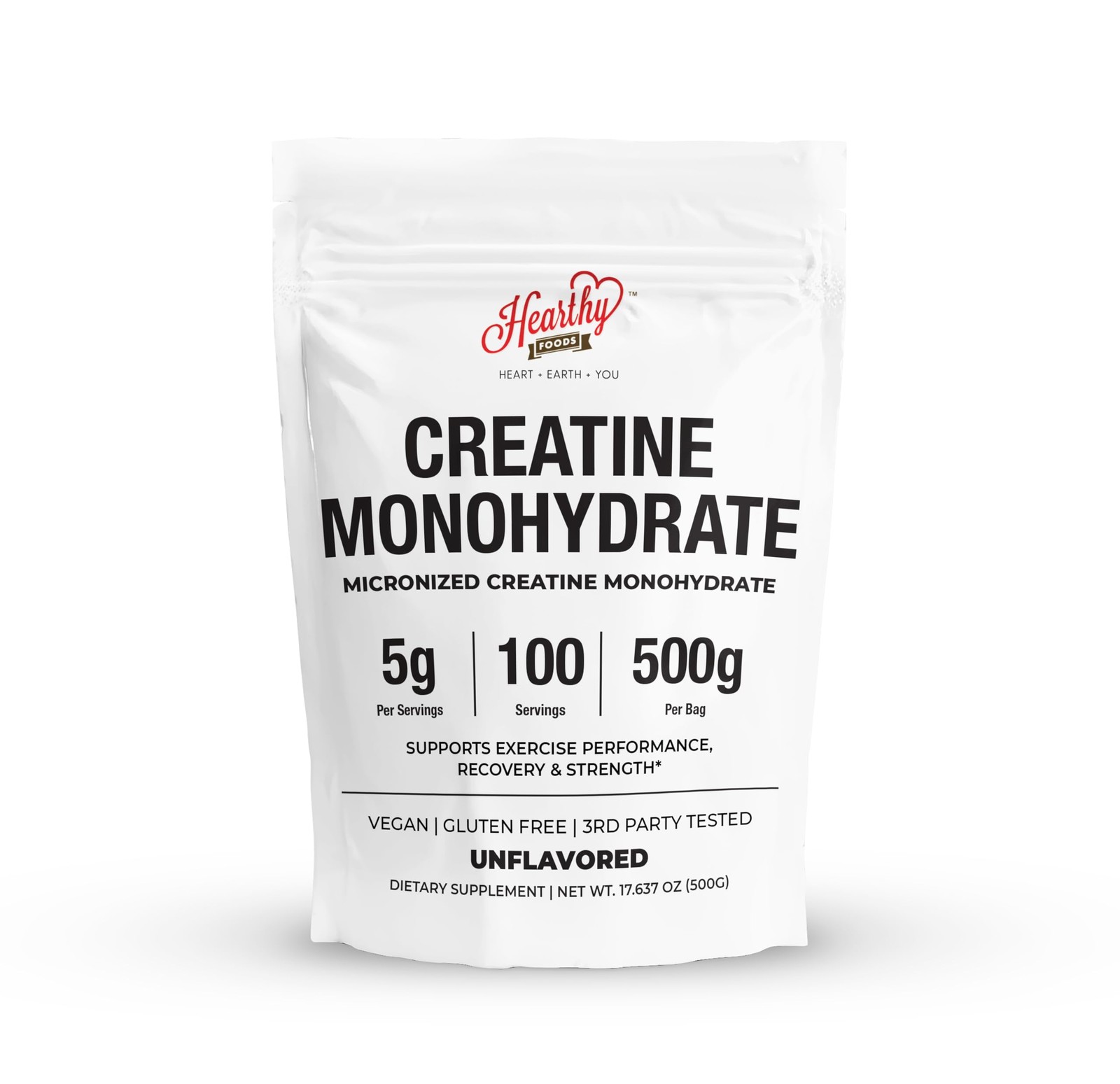 HEARTHY FOODS Creatine Monohydrate Micronized Powder 500G – 100 17.6 Ounce