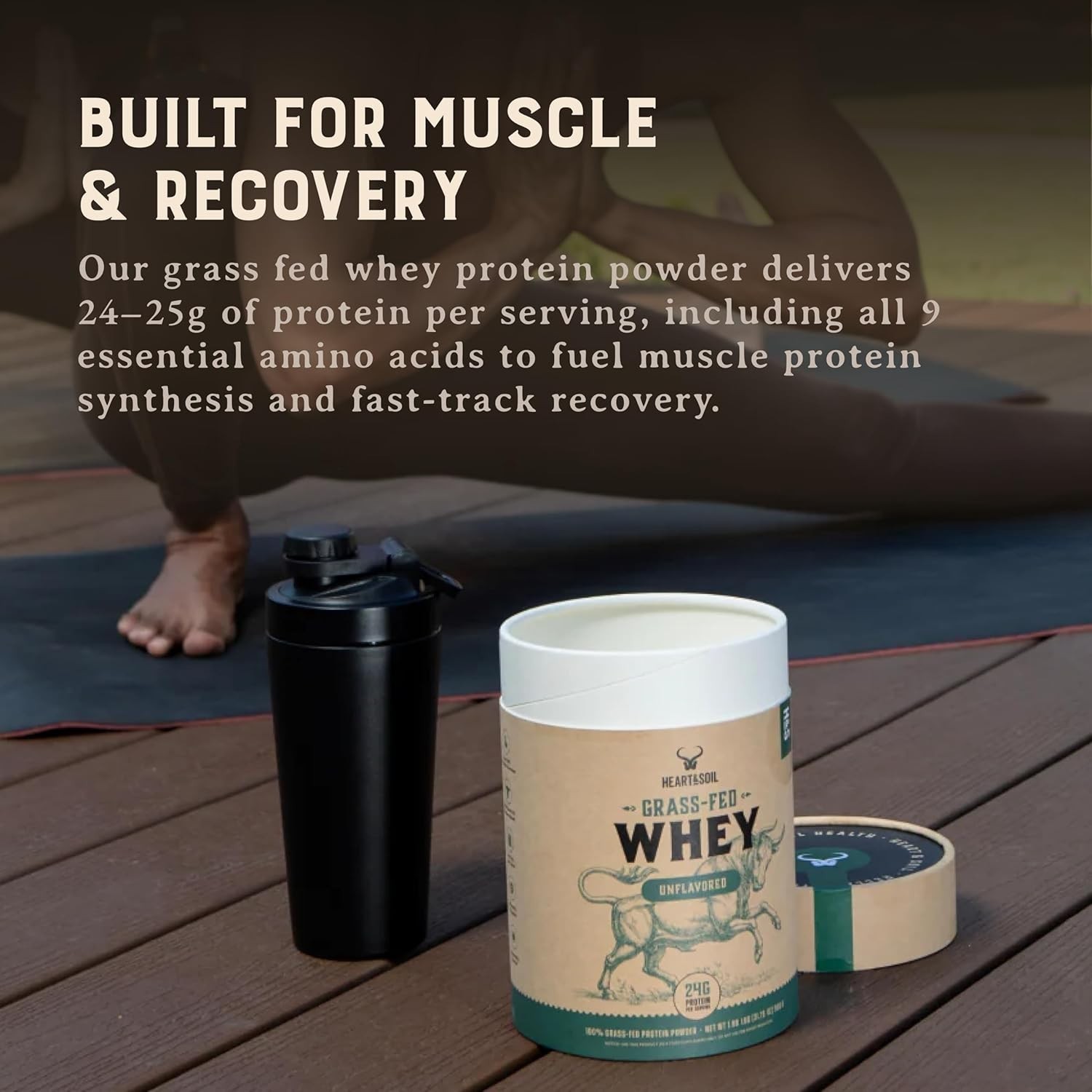 HEART & SOIL 100% Grass Fed Whey Protein Concentrate – UNFLAVORED – 2lbs