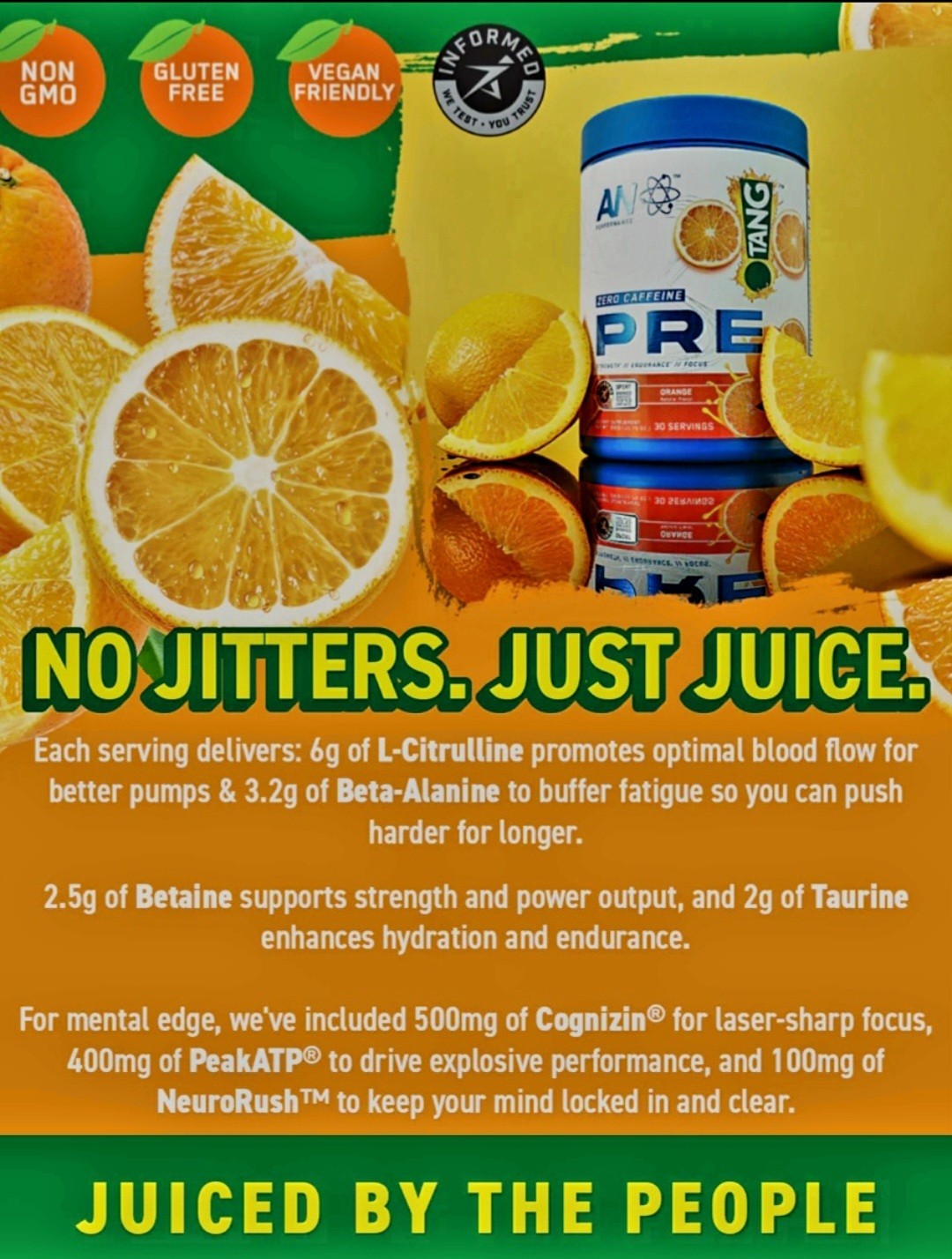 AN Performance TANG🍊 Pre-Workout, 30 Servings, 150mg Natural Caffeine, 04/2027✨