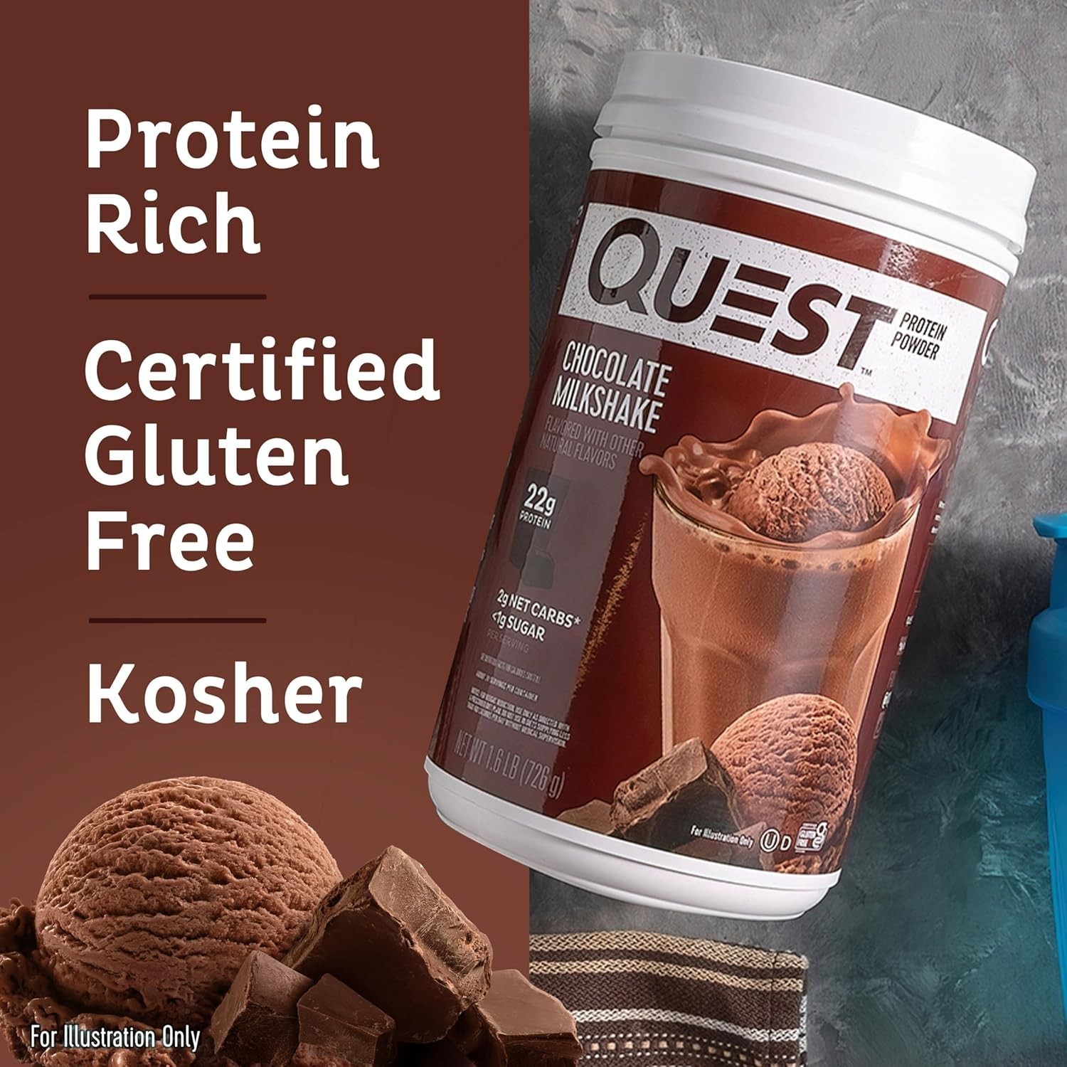 Quest Chocolate Milkshake Protein Powder 1.6 lb 24 Servings Gluten Free