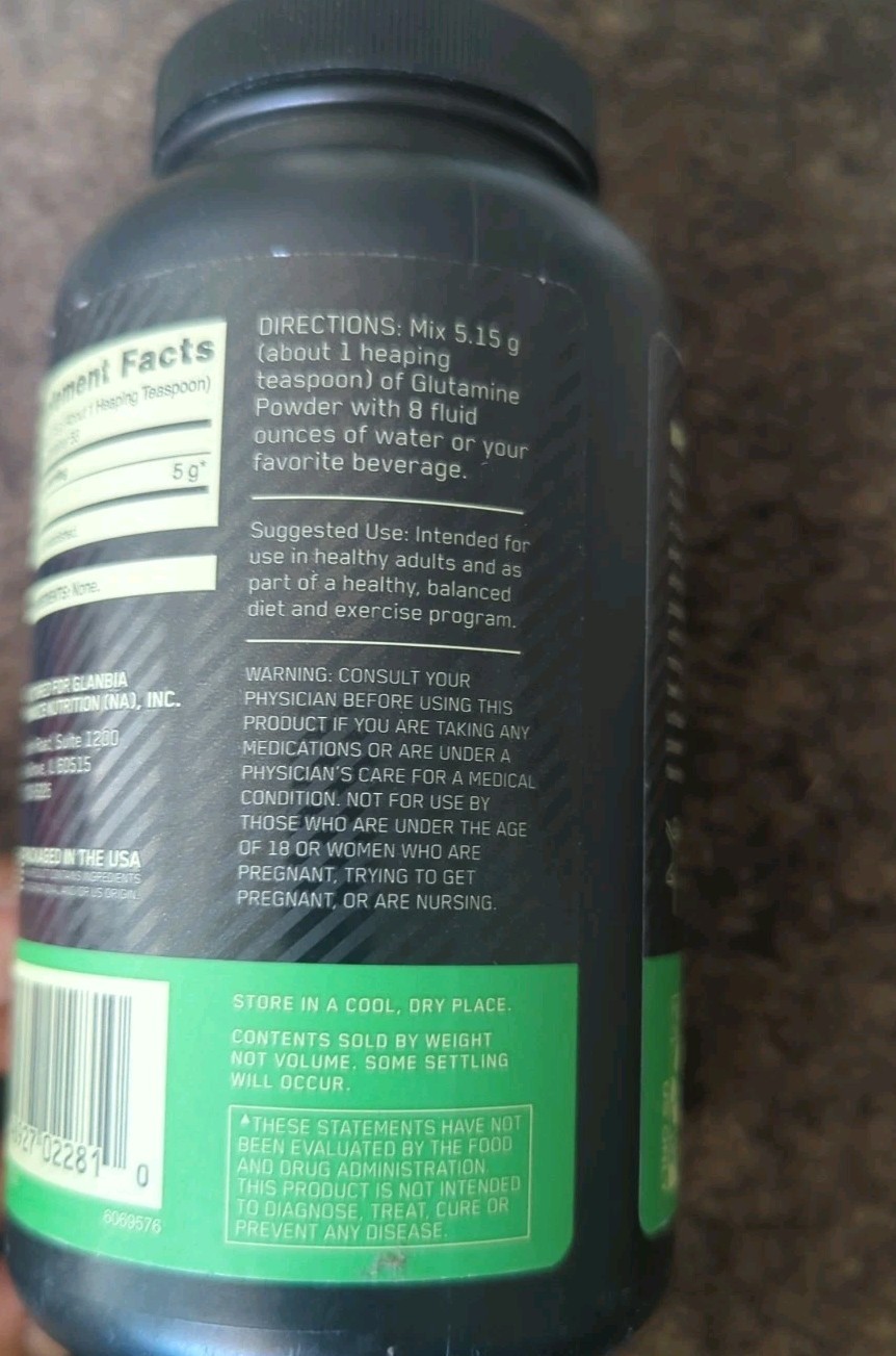 Optimum Nutrition Glutamine Powder Unflavored 10.58 oz 300 g Exp 05 12 2028