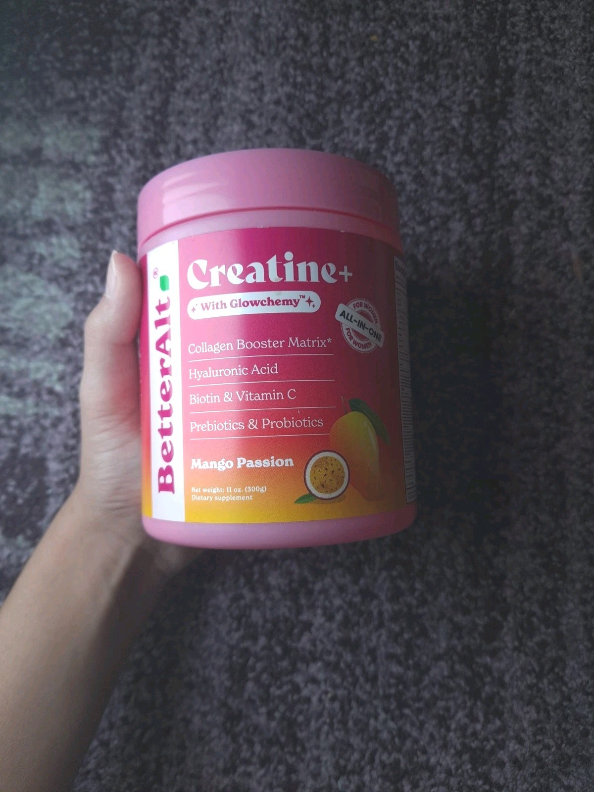 BetterAlt Women’s Creatine With Glowchemy Mango Passion Flavor 11oz