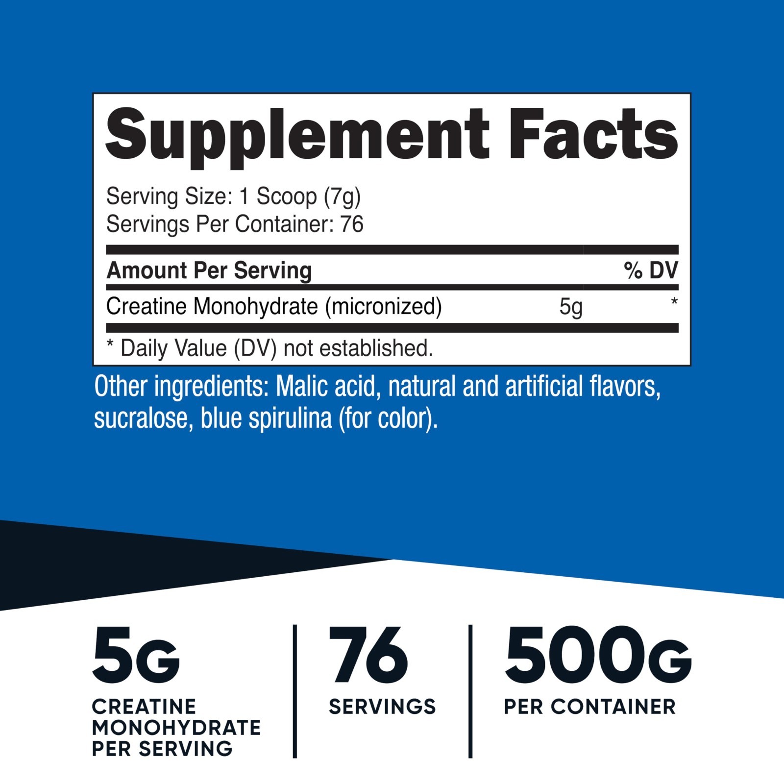 Creatine Monohydrate Powder – Blue Raspberry Flavor, 500g (1.1lbs) – Muscle Gain