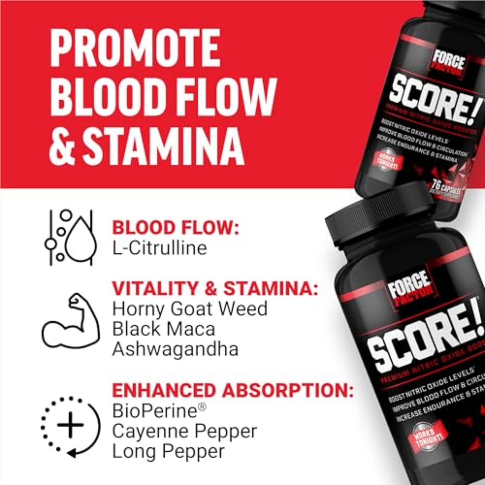 Force Factor Score 2-Pack Nitric Oxide Supplement For Men Nitric Oxide Booster