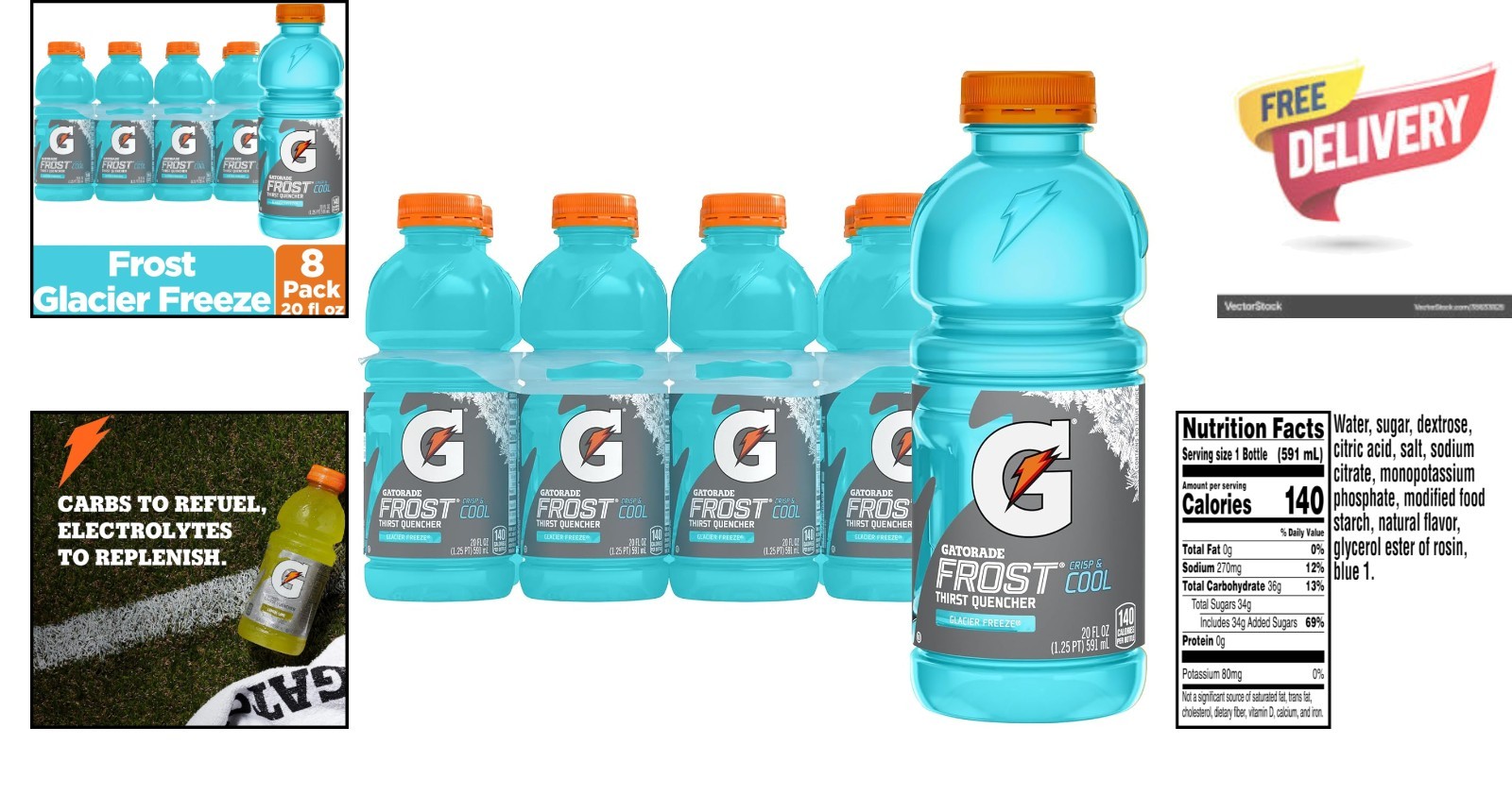 Gatorade Thirst Quencher 20 Fl Oz, Glacier Freeze, Pack of 8 – Hydration Boost