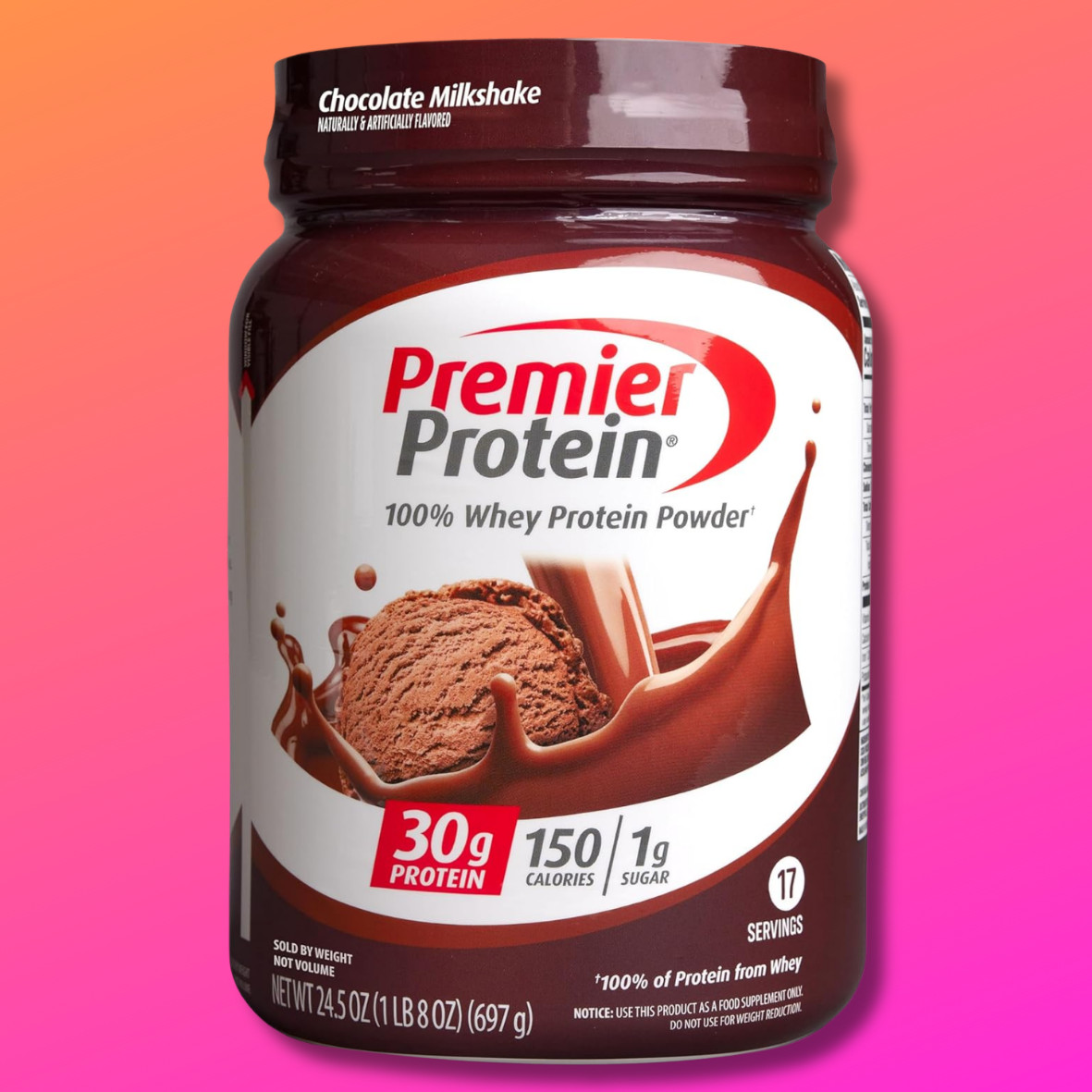 100% Whey Protein Powder, Chocolate Milkshake, 30g Protein, 24.5