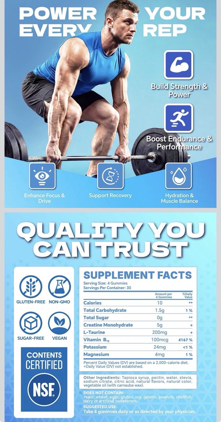 FrellanoX Creatine Monohydrate Gummies 5g Raspberry Vegan Sugar-Free 120ct