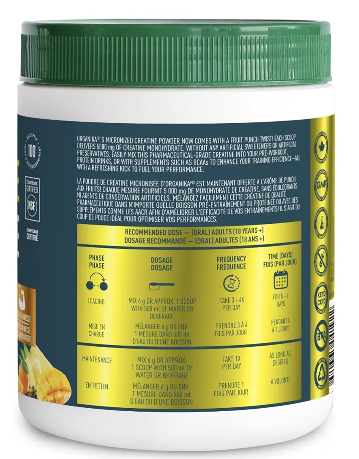 Organika Micronized Creatine 2-Pack 600g Fruit Punch 100 Day Supply