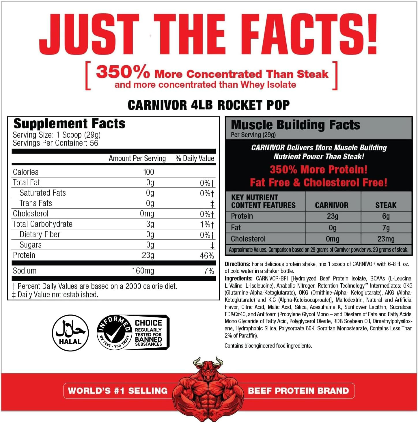 CARNIVOR Beef Protein Isolate Powder, Muscle Building, Recovery, Lactose Free, S