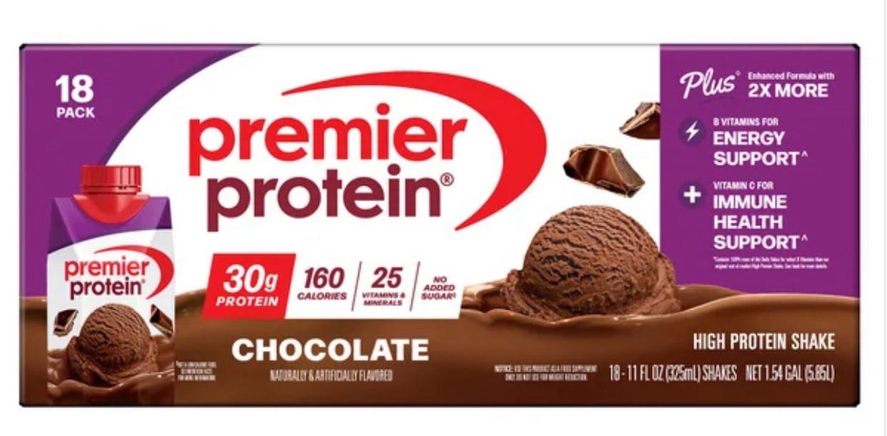 Premier Protein PLUS, 11 fl oz, 18-pack, Chocolate 🍫