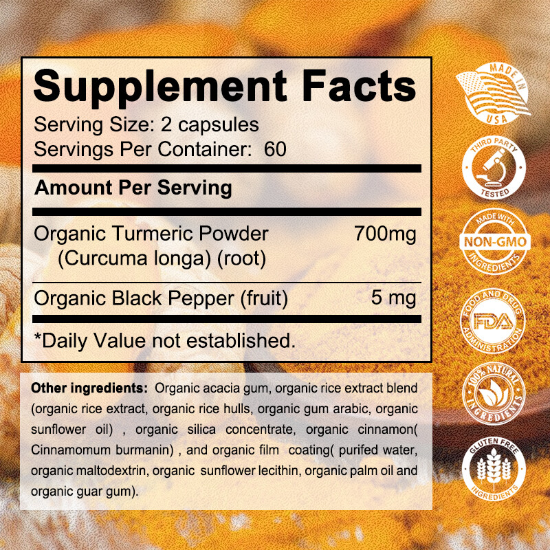 Turmeric Curcumin 700mg Herbal Extract Liver, Brain, Heart, Joint Health