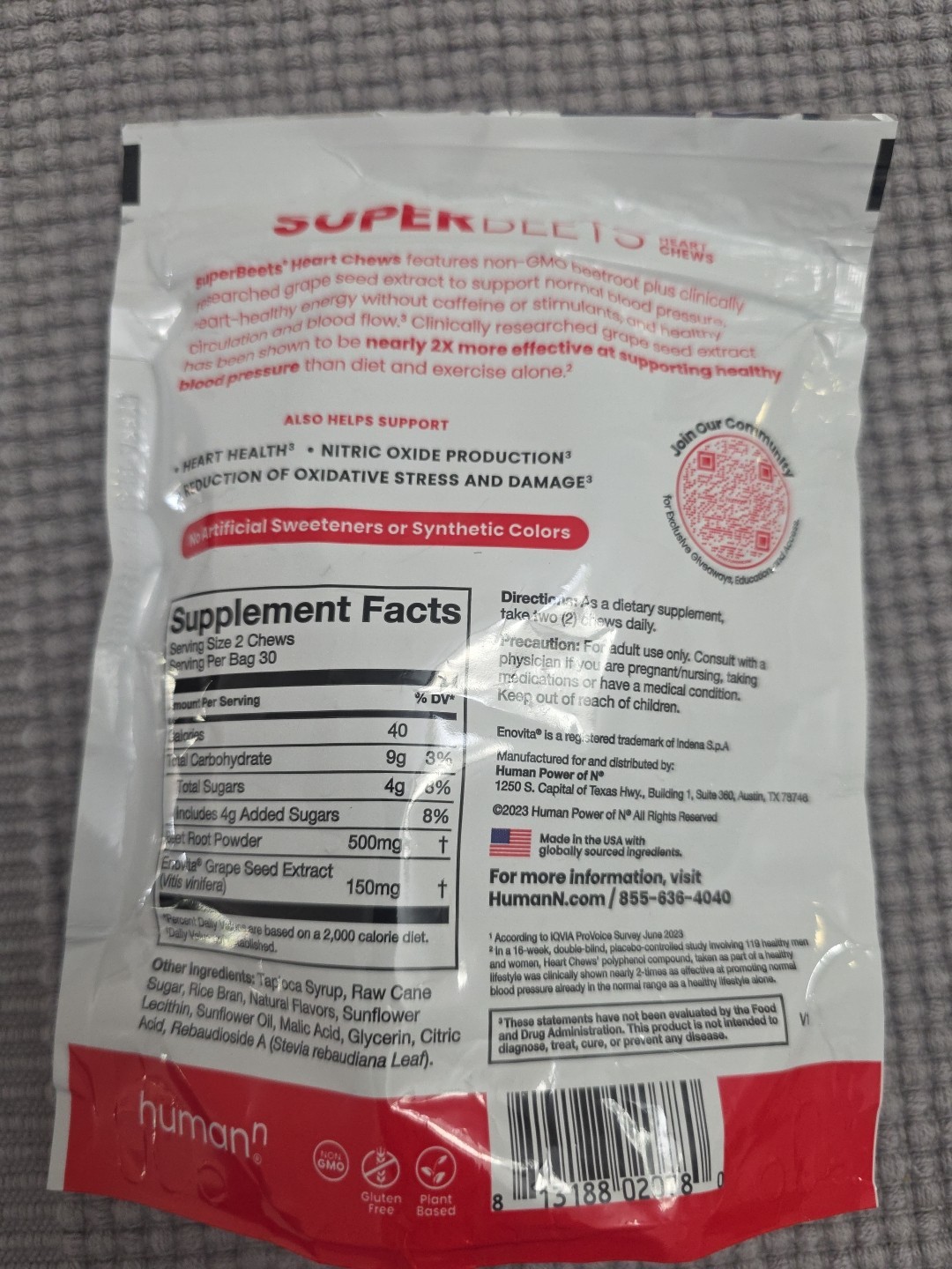HumanN Super Beets Blood Pressure Support Pomegranate Berry 60ct Exp: 02/27 New