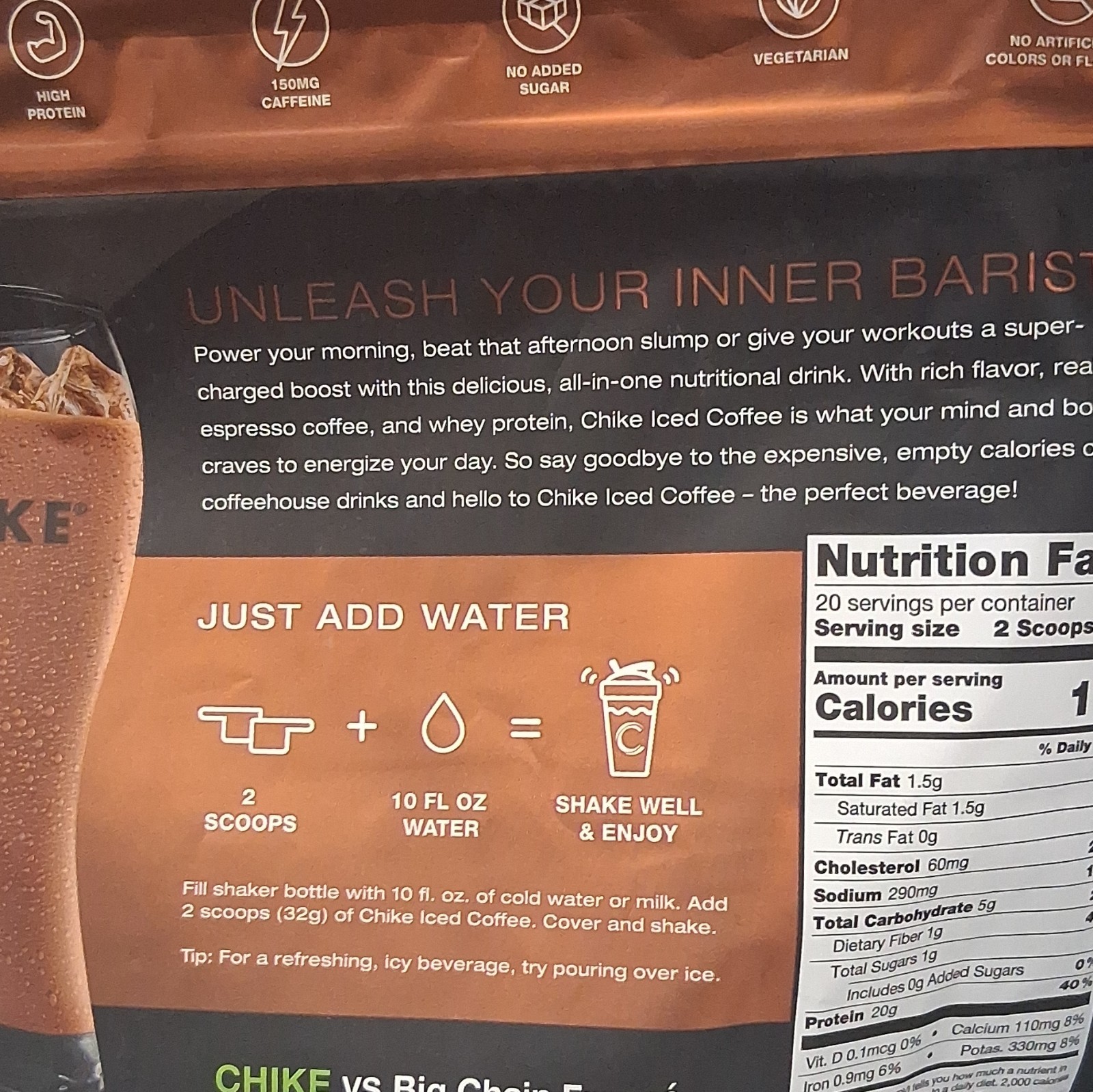 Chike Protein Iced Coffee Powder, Coffee Flavor, 150mg Caffeine, No Sugar