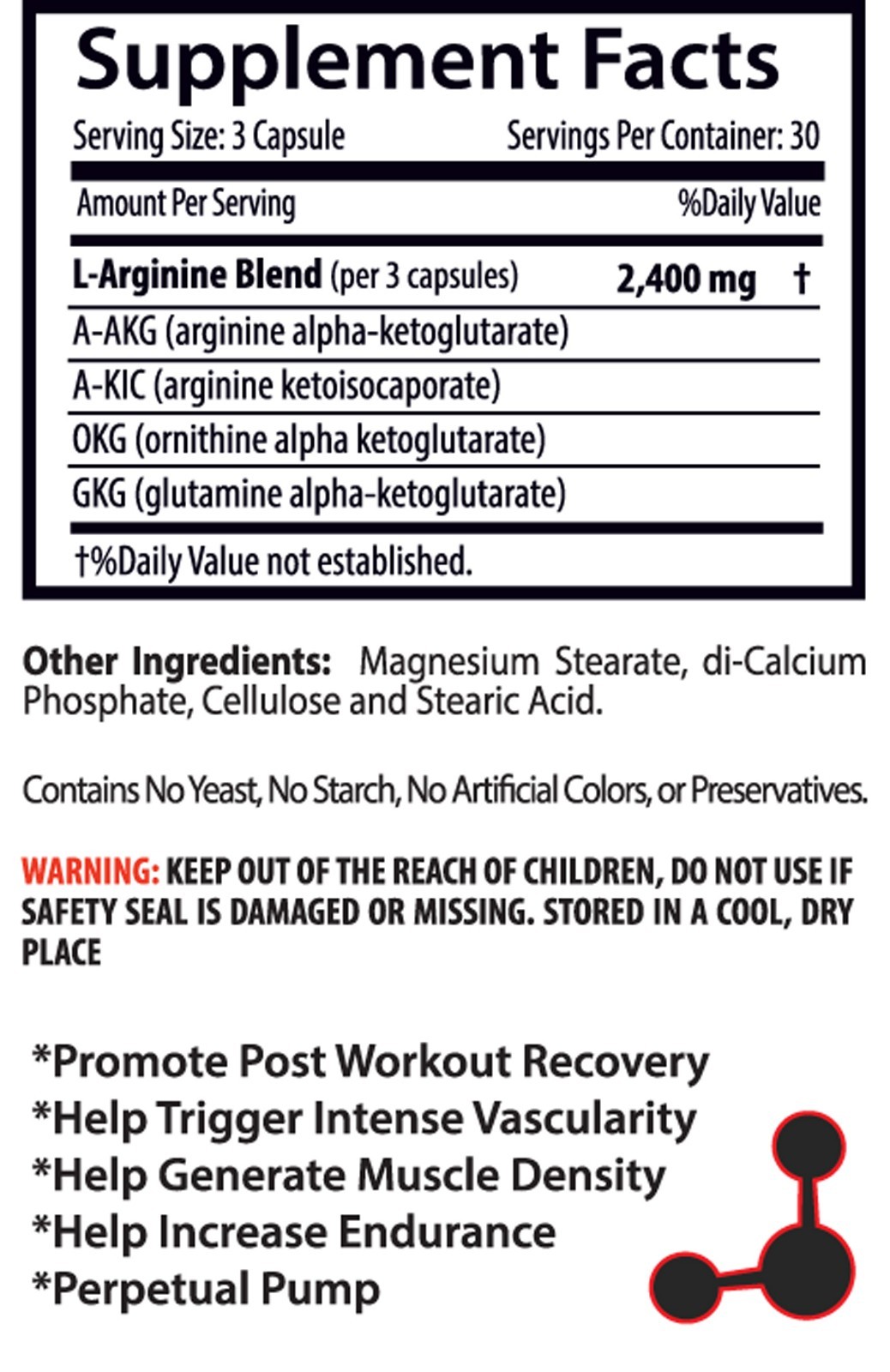 Nitric Oxide Muscle Booster 2400mg – Pre & Post Work-Out Formula Piils 6B