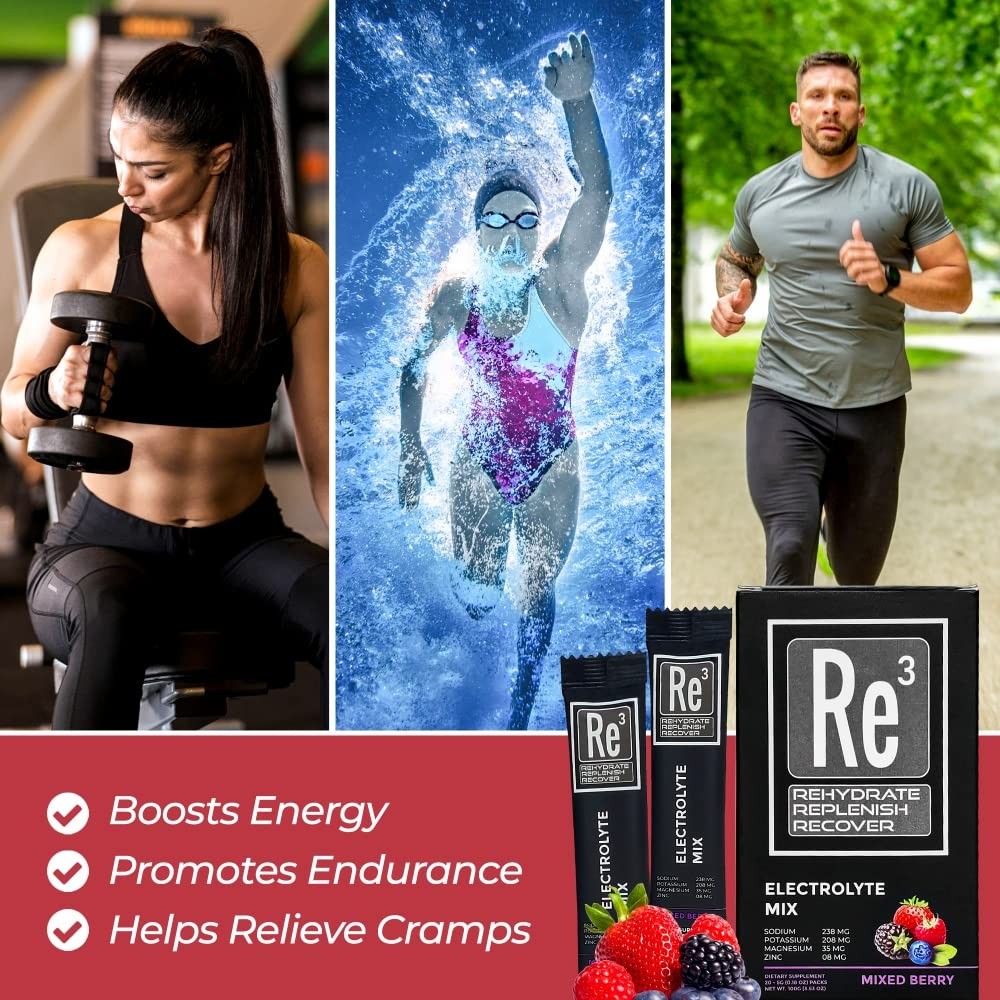 Re3 – Rehydrate – Replenish – Recover Electrolyte Powder Packets. No Sugar 7