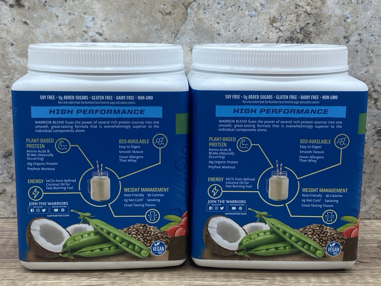 2 Warrior Blend Organic High Performance Protein Powder 13.2 Oz (375g) Chocolate