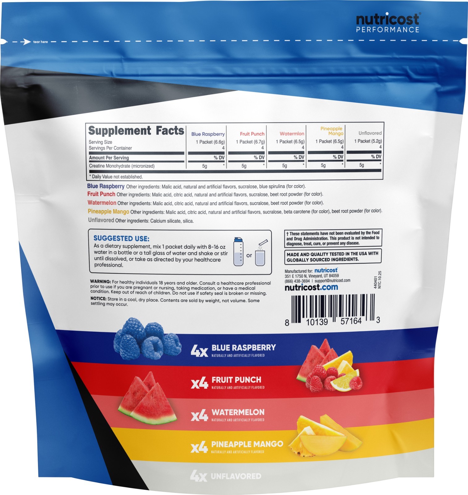 Nutricost Creatine Monohydrate Powder Variety Stickpack (5 Flavors, 20 Servings)