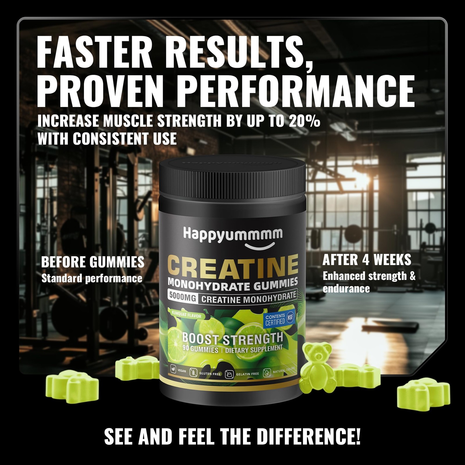 Creatine Monohydrate Gummies, NSF Certified, 5g Dose for Men & Women to Suppo…