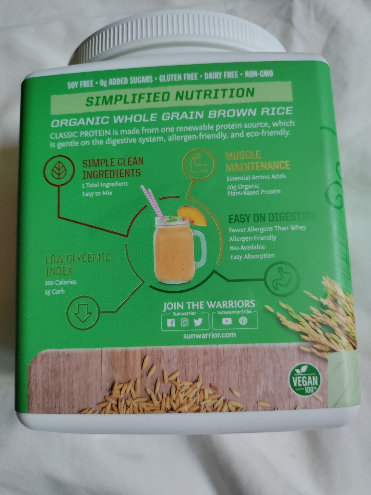 Sunwarrior Organic Classic Unflavor Protein – Plant-Based Protein Powder, 375g