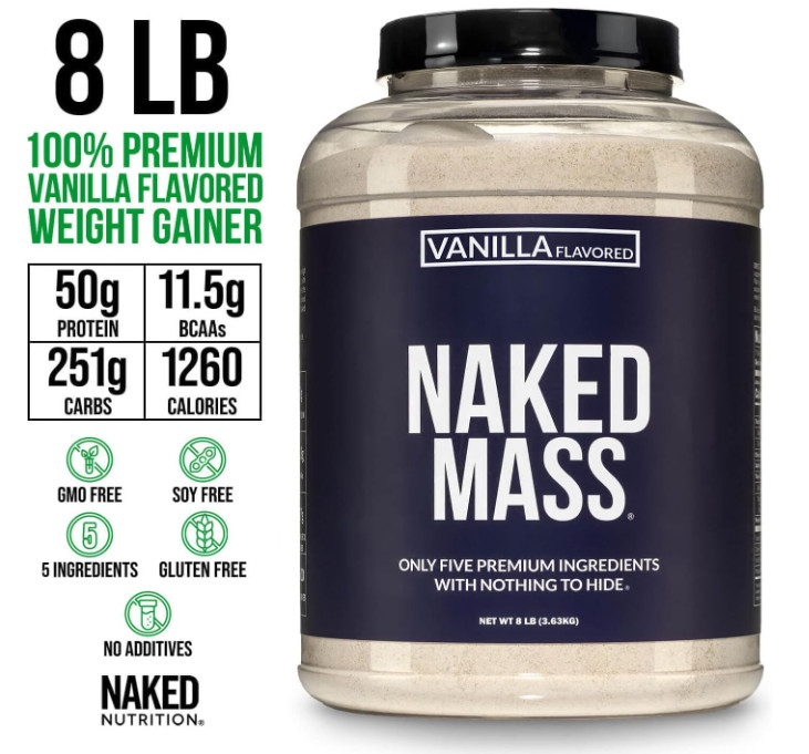 NAKED Vanilla Mass Weight Gainer Protein Powder, 8 lb, 1,260 Calories, 11 Servin
