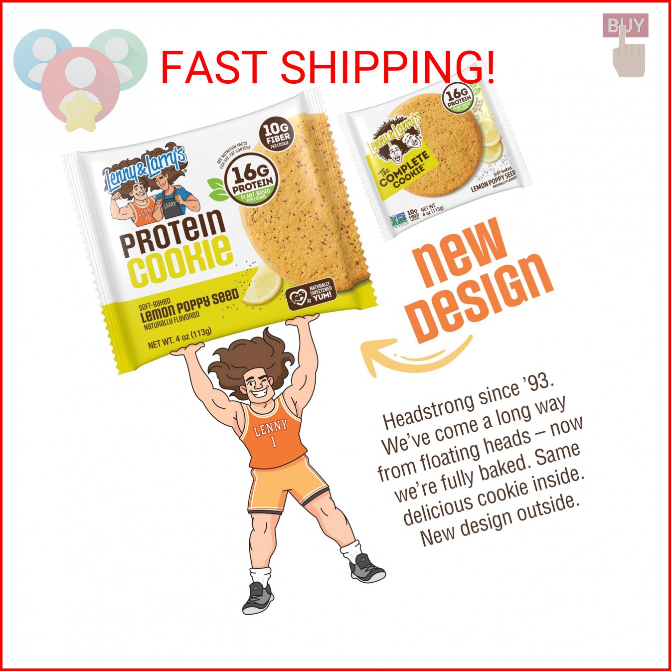 Lenny & Larry’s Protein Cookie, Lemon Poppy Seed – High Protein Snacks with 16g