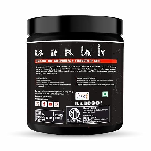 MuscleTrail Wild BullPre-Workout Supplement Powder 45servings for Men&Women-360g