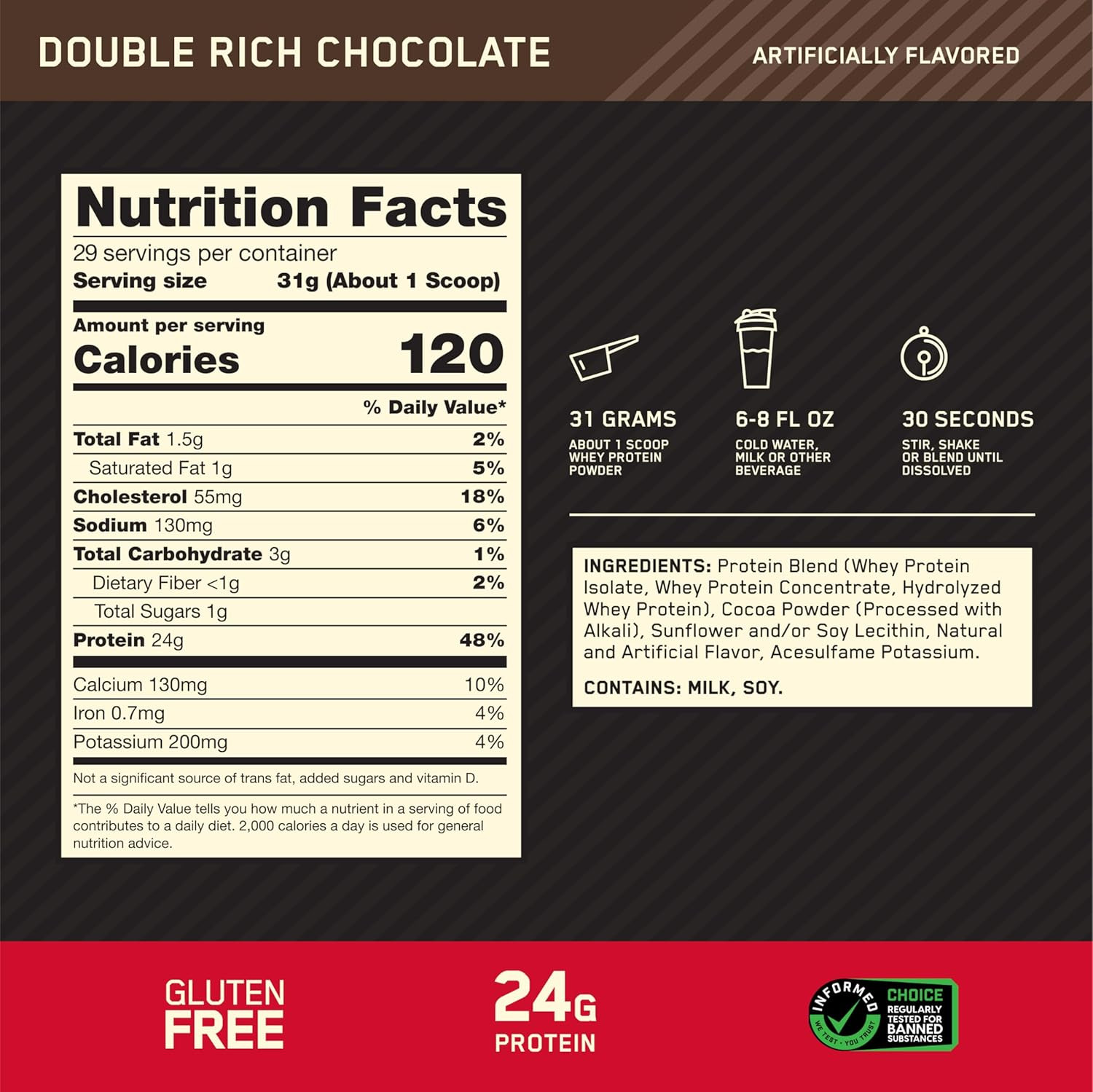 Optimum Nutrition Gold Standard 100% Whey Protein Double Rich Chocolate 2lb