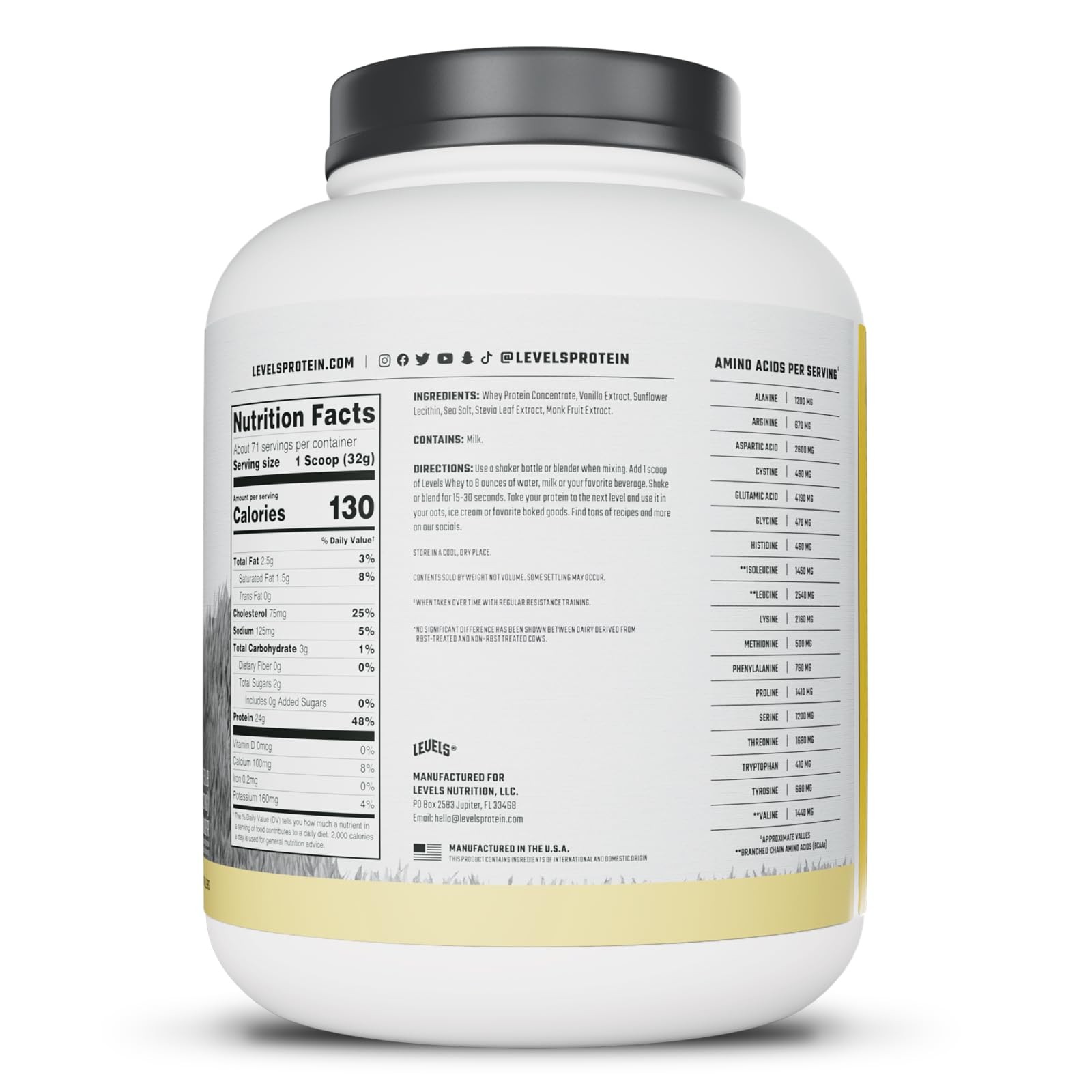 Levels Grass Fed Whey Protein Powder, No Artificials, 24G 5 Pound (Pack of 1)