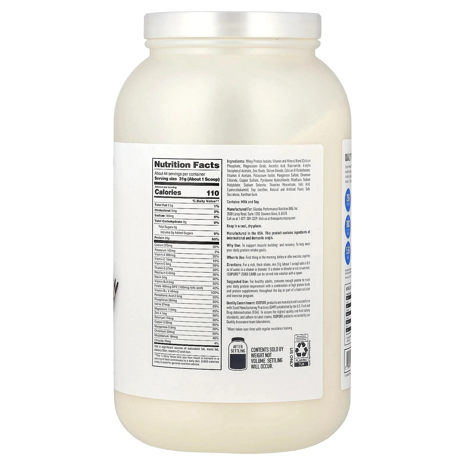 Zero Carb Protein Powder, Creamy Vanilla, 3 lb (1.36 kg) PACK OF 1