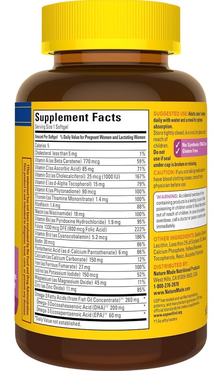Pregnancy Prenatal Vitamins Folic Acid+ DHA, Daily Nutritional Support 110 count