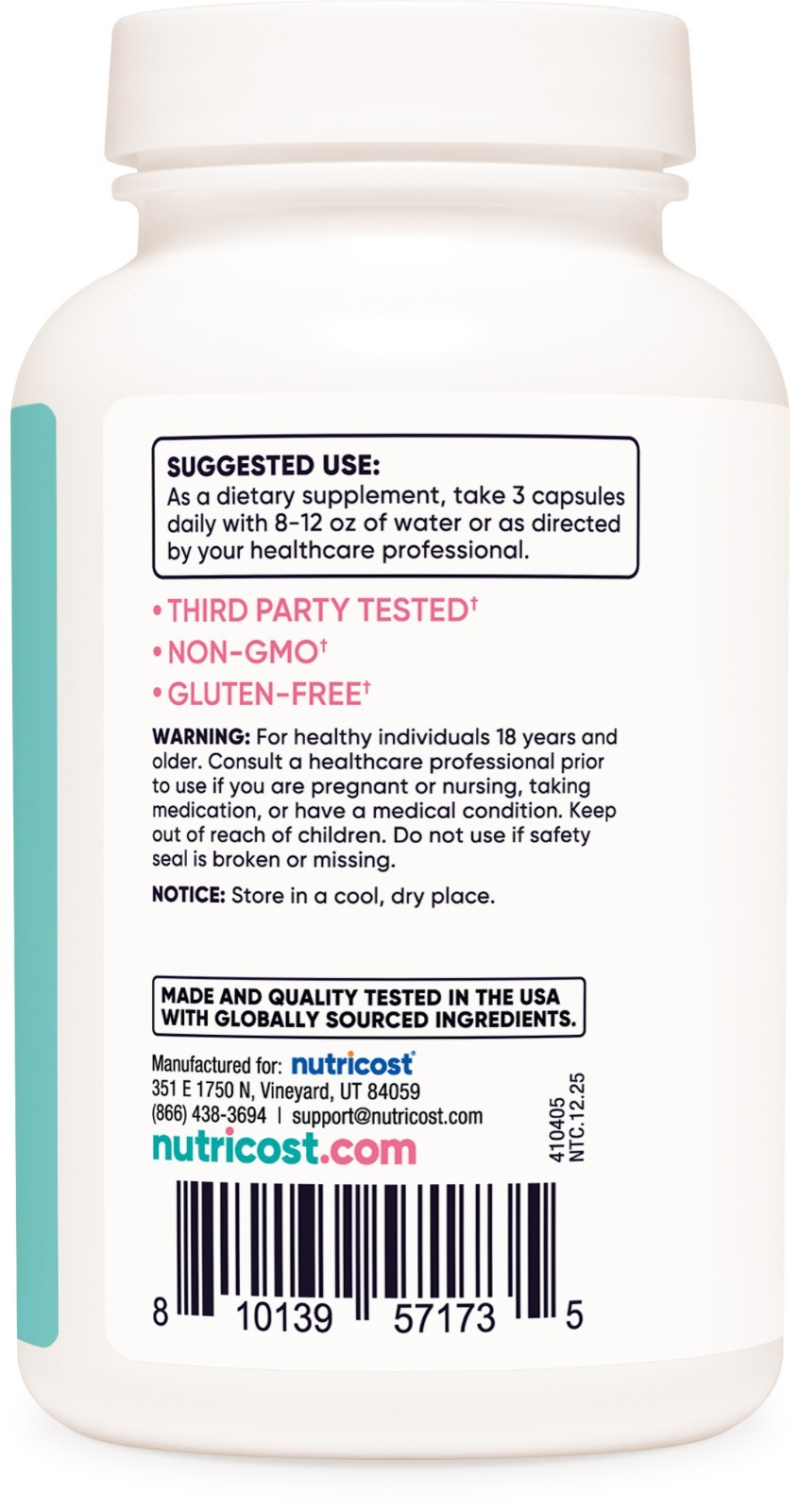 Nutricost Calcium (600mg) + Vitamin D3 (12.5mcg) for Women, 180 Capsules – Vegan