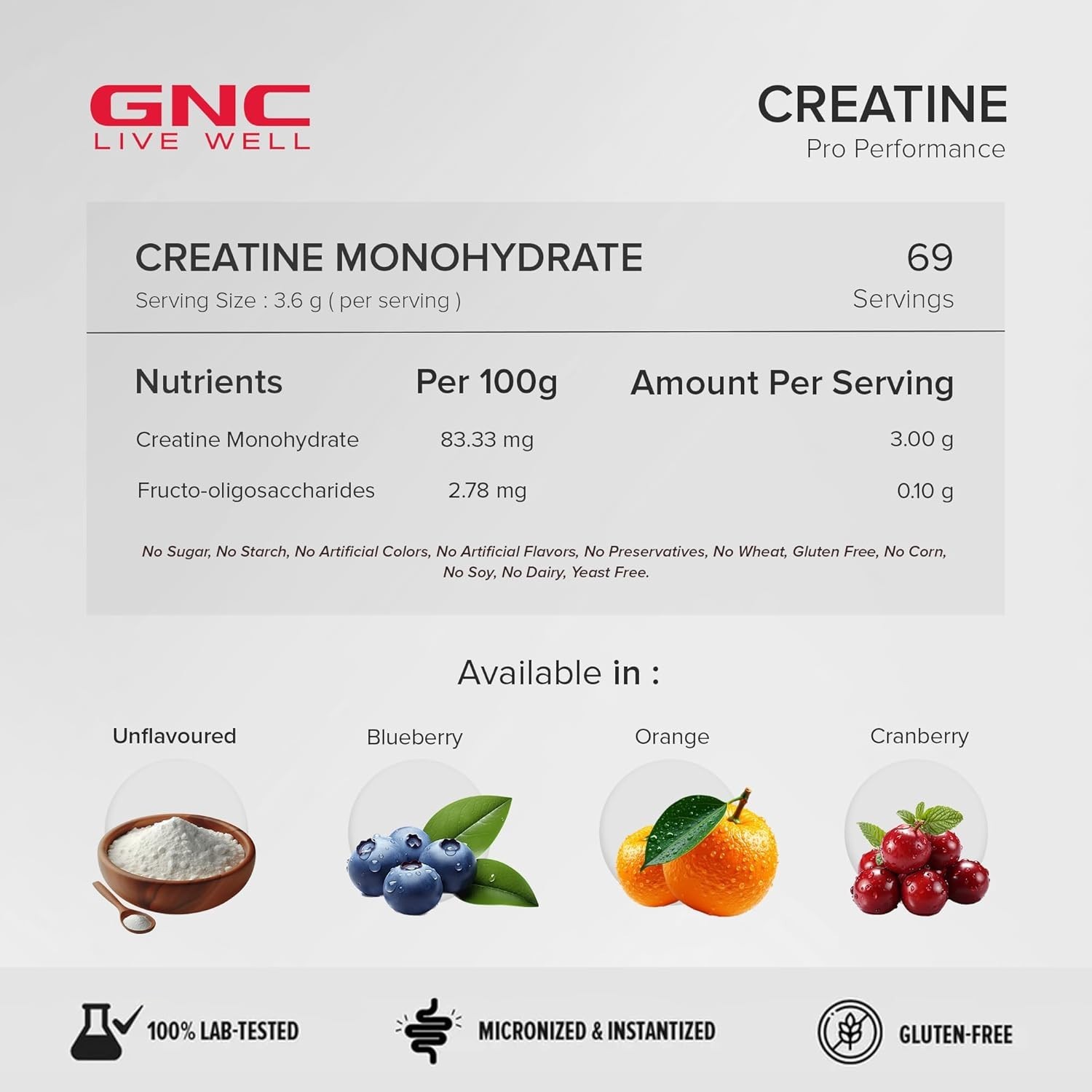GNC Pro Performance Creatine Monohydrate – 3000mg Creatine Per Scoop | (250gm)