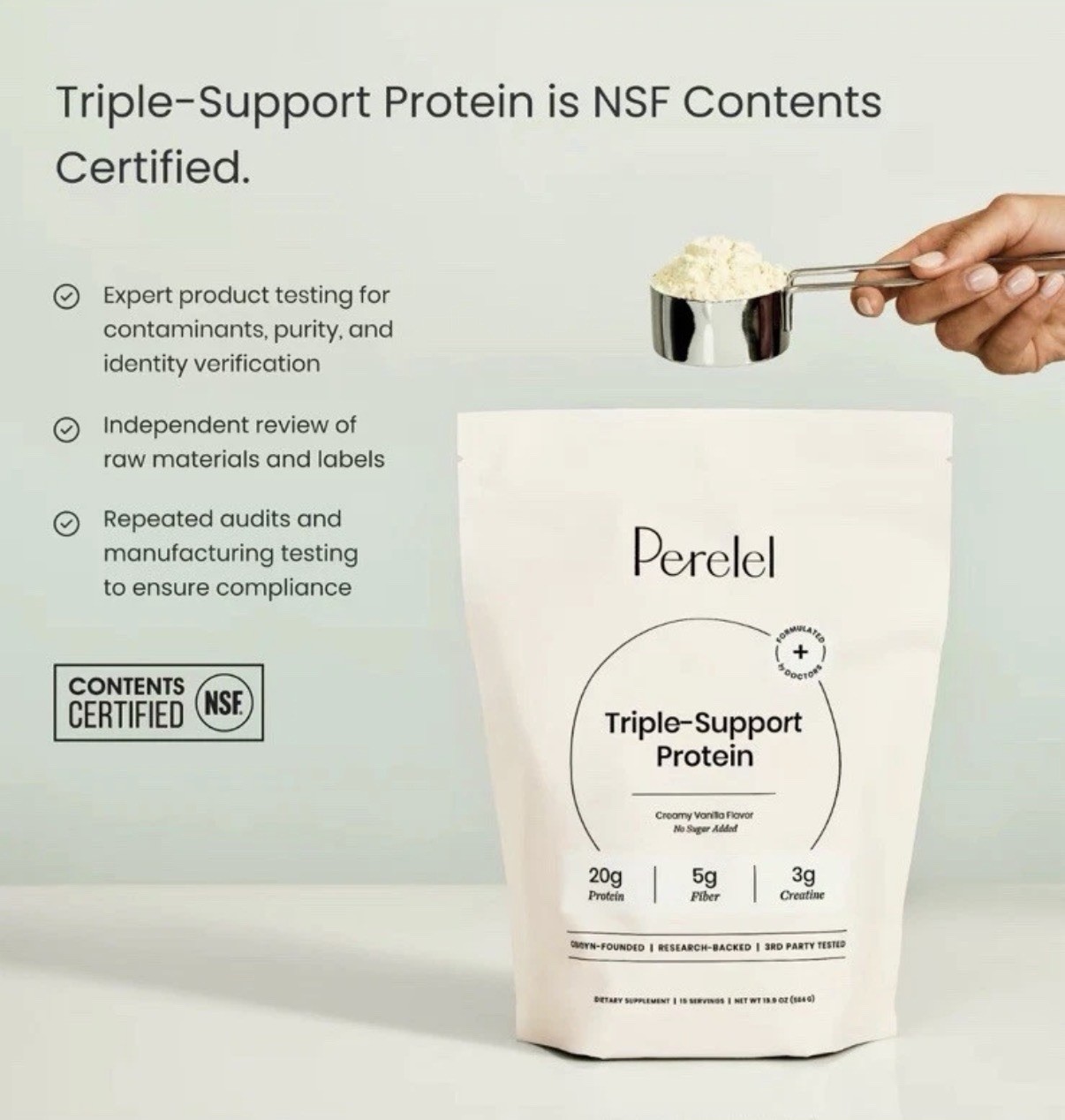 Perelel Triple-Support Protein Powder No Added Sugar Creamy Vanilla 19.9 oz
