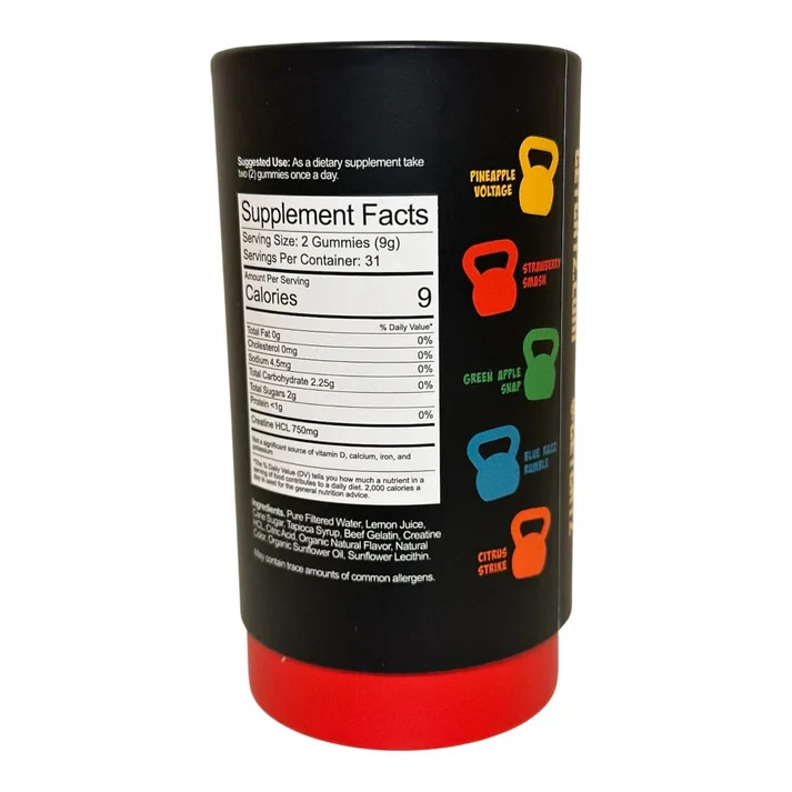 Creatine HCL Gummies 31 day supply made in the USA with plant based coloring