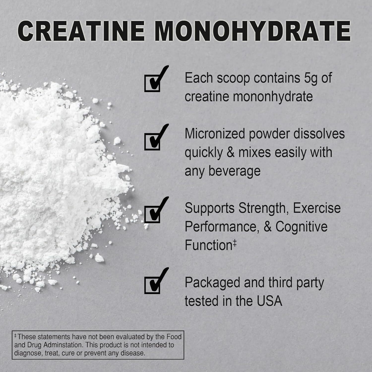 Pure Creatine Monohydrate Powder 5G per Serving (Unflavored 500G / 100 Servings)