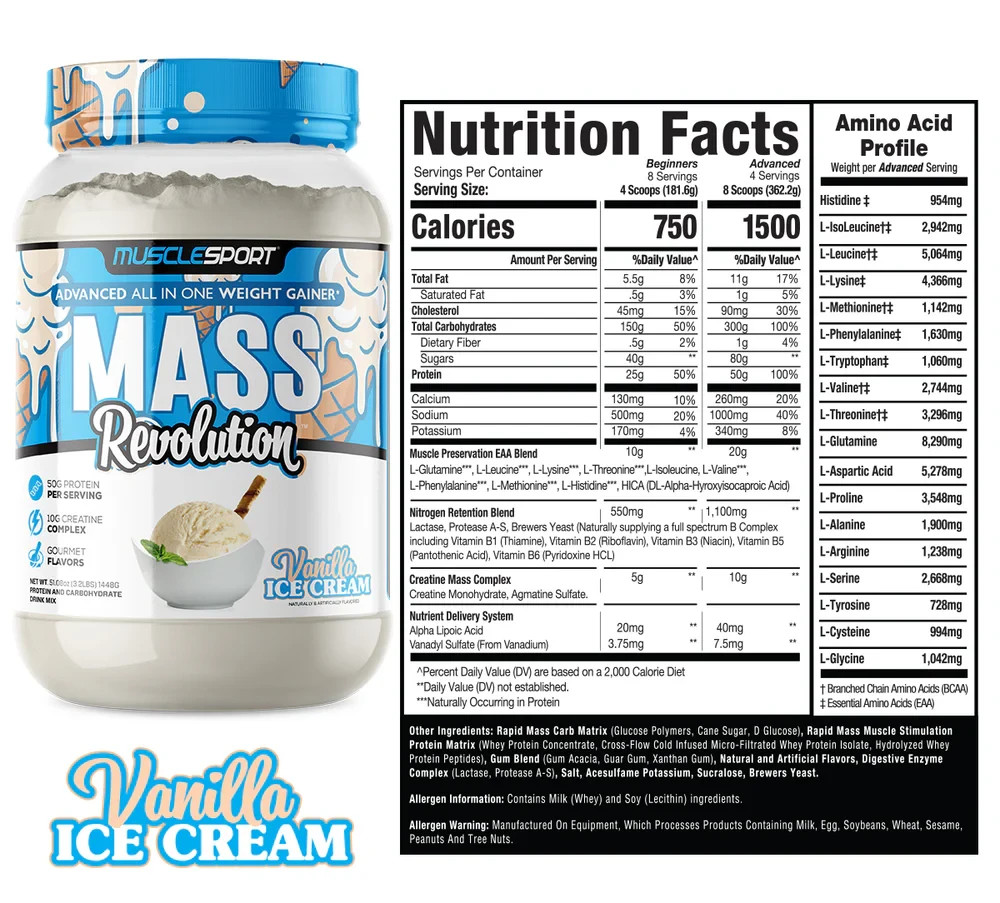 MUSCLESPORT MASS REVOLUTION VANILLA ICE CREAM 3.2 lbs (2,275 g)