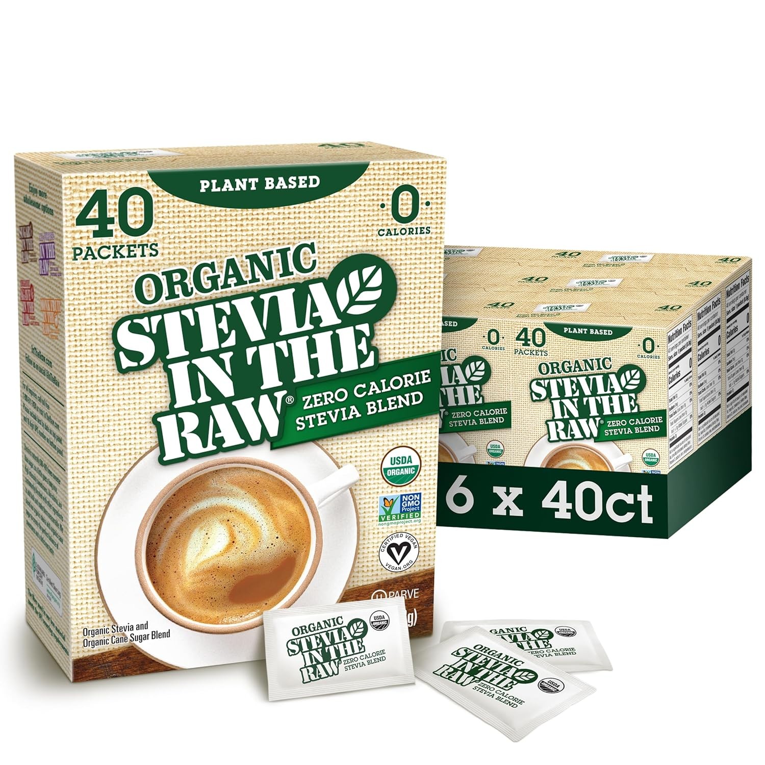 Organic Stevia In The Raw, Plant Based Zero Calorie 40 Count (Pack of 6)