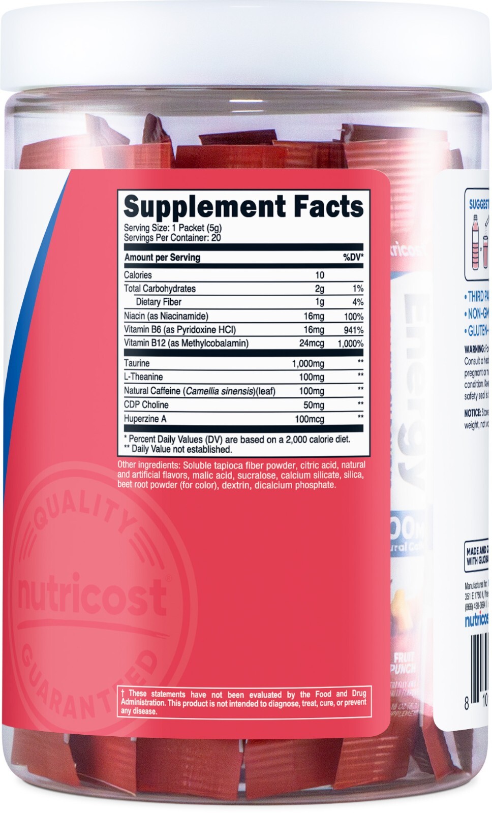 Nutricost Energy Complex Stickpack (20 servings) Strawberry Kiwi Flavored