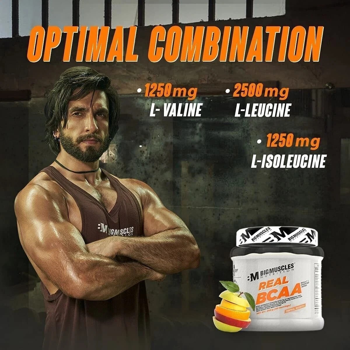 Bigmuscles Nutrition Real BCAA (Pack of 50 Servings) /TROPICAL MADNESS /250 gm