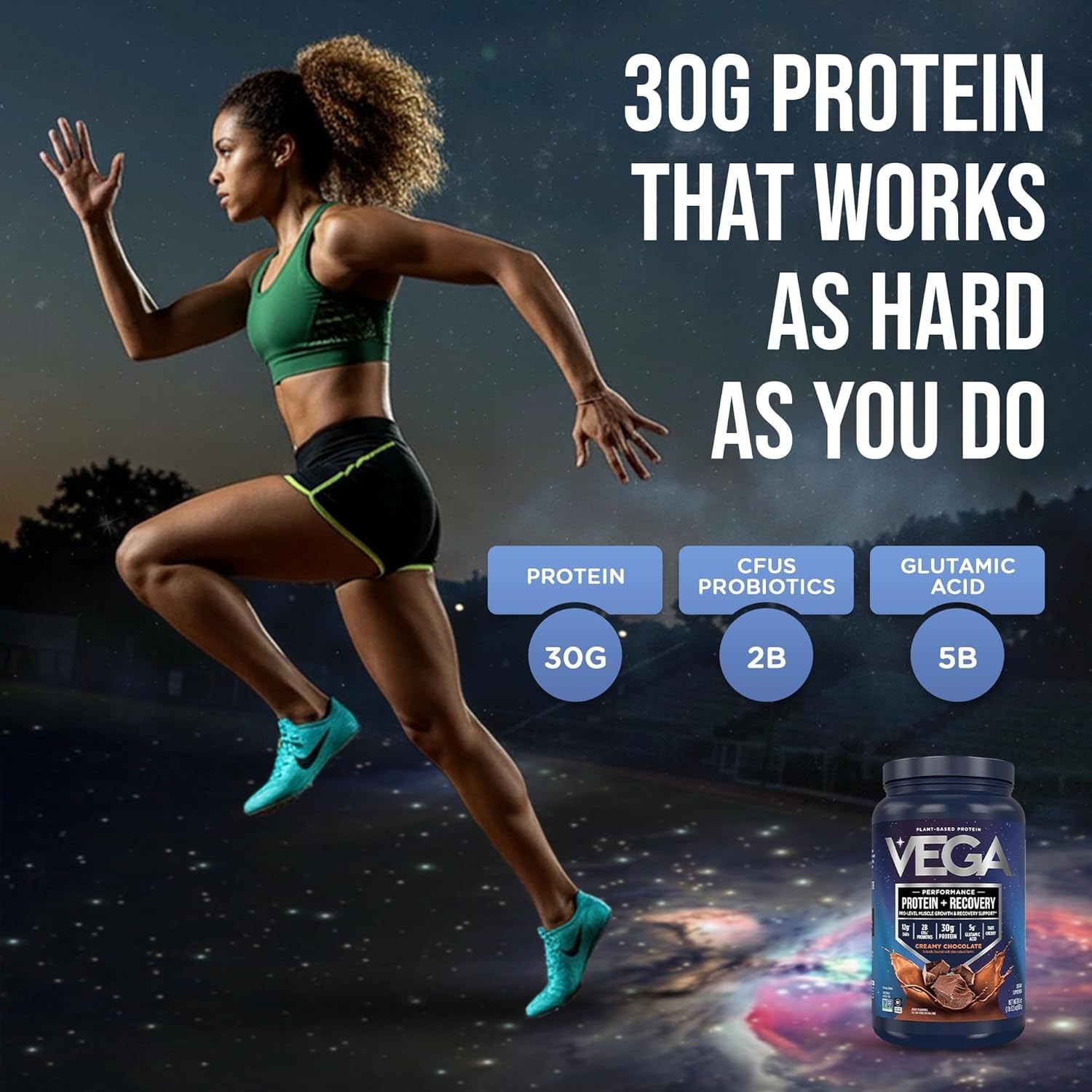 Vega Sport Vegan Protein Powder + Recovery, Chocolate, 29.5oz/1.84lbs/837g Jar