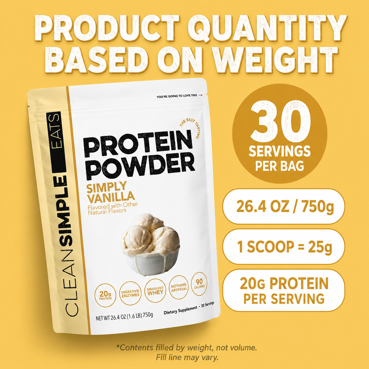 Clean Simple Eats Whey Protein Isolate Simply Vanilla 26.4oz Grass Fed 30 Serv