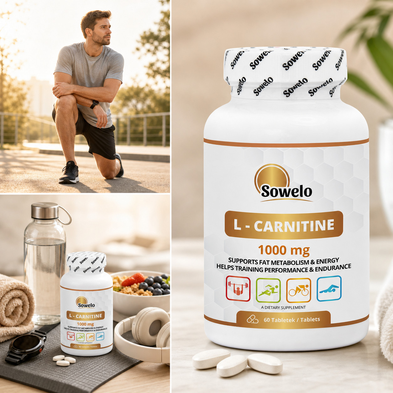 L-Carnitine 1000mg Tablets – Fat Burner, Anticatabolic & Antioxidant – Sowelo