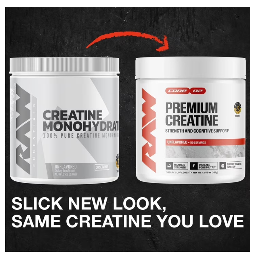 RAW Nutrition Essential 100% Pure Creatine Monohydrate Powder, Unflavored, 50