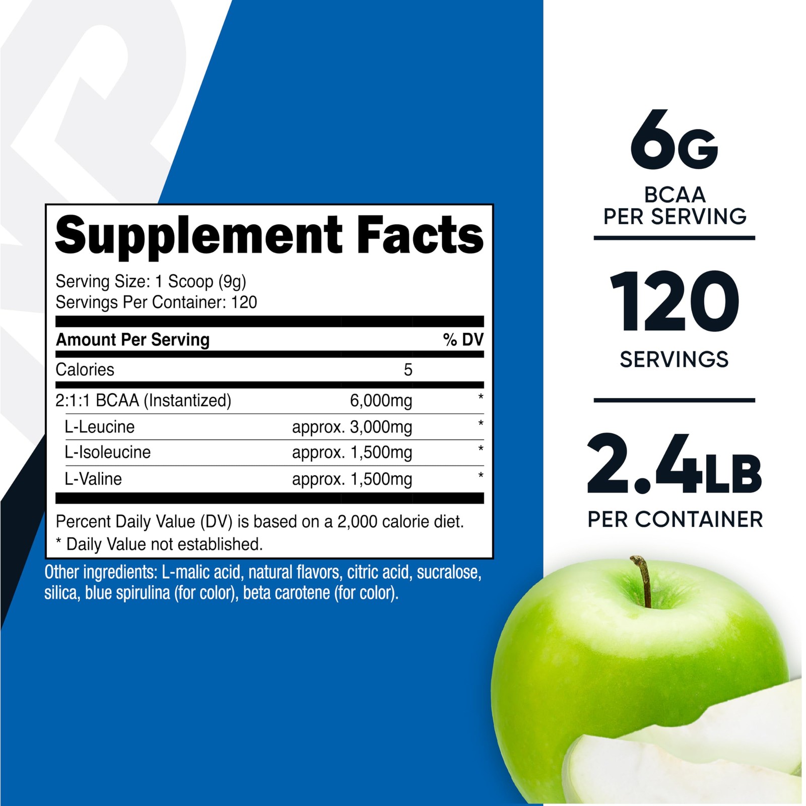 Nutricost BCAA Powder 2:1:1, 120 Servings (Green Apple) 2.2 Pound (Pack of 1)