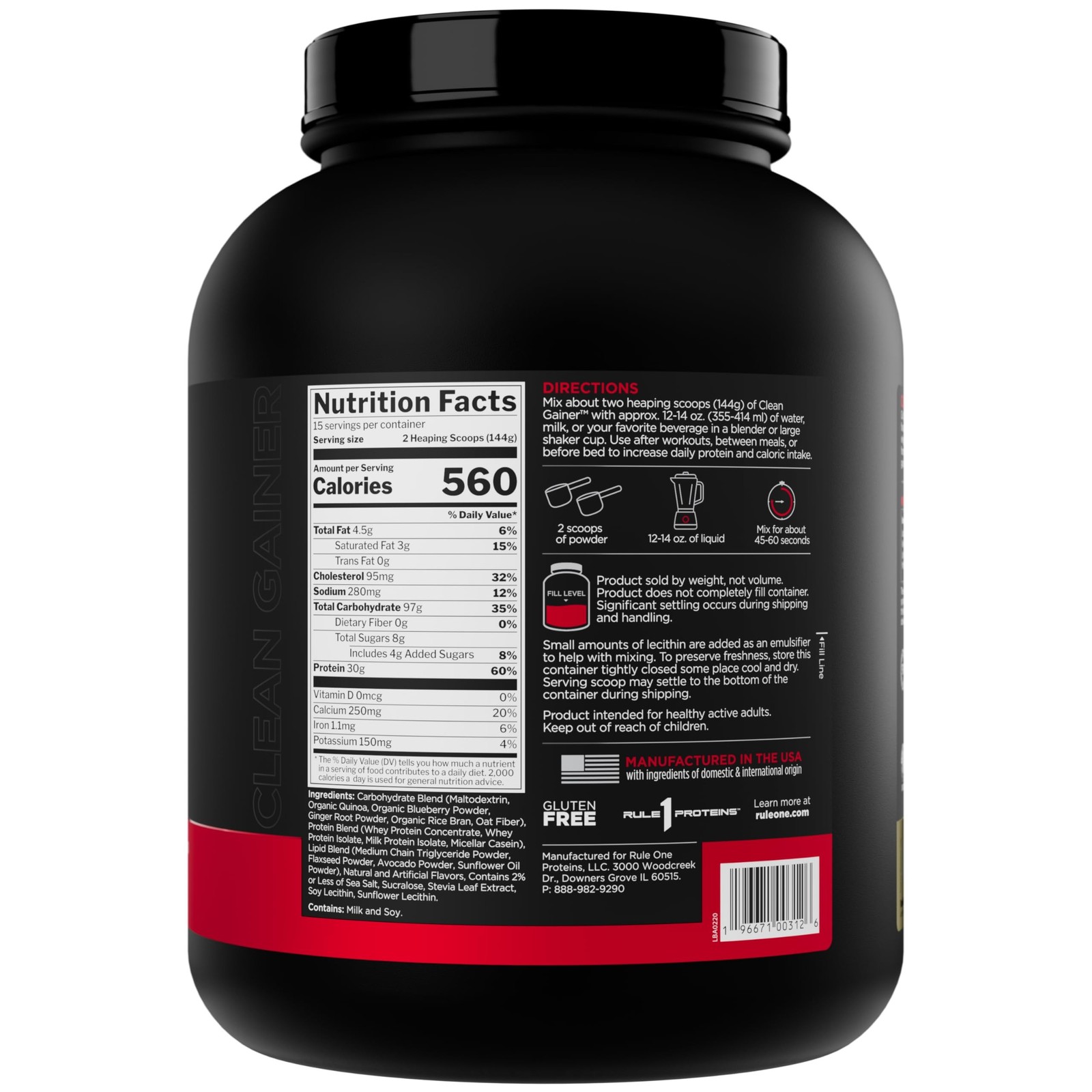Rule One Proteins, R1 Clean Gainer – High-Protein Lean Gain Formula with 560 …