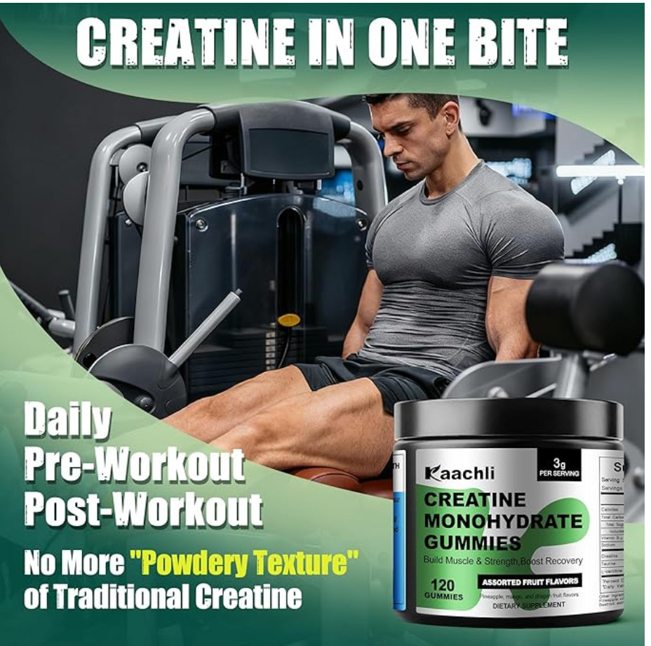 Creatine Monohydrate Gummies for Men and Women, 3000mg Creatine,120 Count.