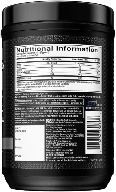 Creatine Monohydrate Powder MuscleTech Platinum Pure Micronized Muscle Recove…