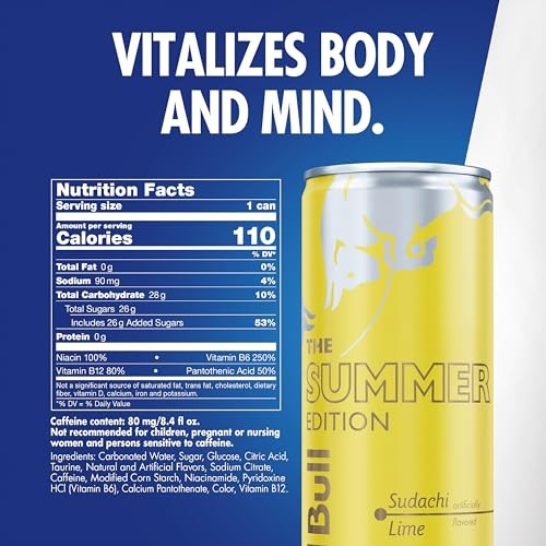 Summer Edition Energy Drink, with 80mg 8.4 Fl Oz, 24pk, (6×4) Sudachi Lime