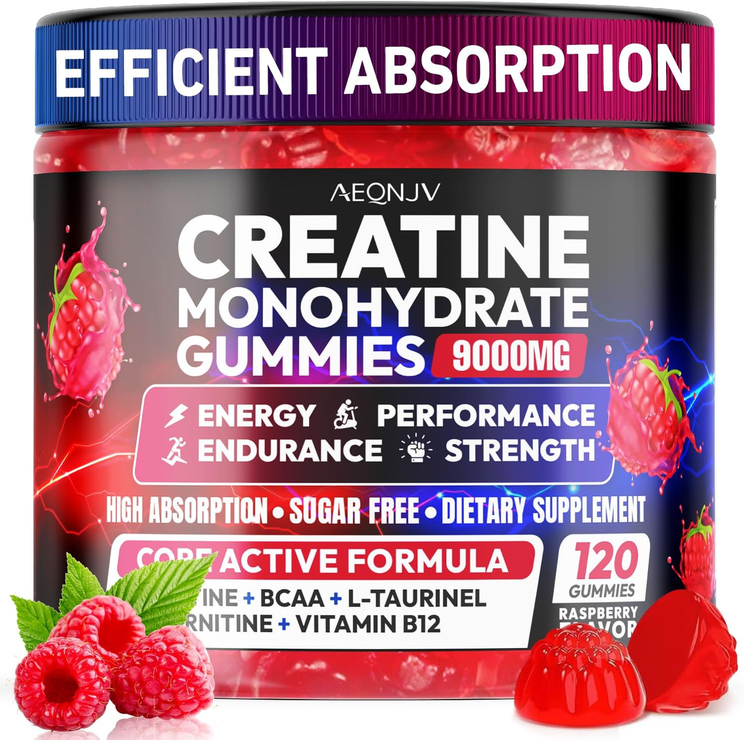 Creatine Gummies Monohydrate Complex 9000MG, Pre-Workout for Men & Women, Creati